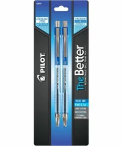 Pilot The Better Ball Point Pen Refillable & Retractable, Fine Point, Blue Ink, 2/Pack