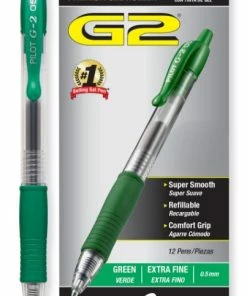 Pilot G2 Premium Gel Pen, Retractable, Extra-Fine 0.5 Mm, Green Ink, Smoke Barrel, 1 Ea