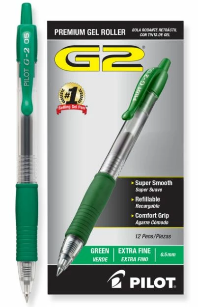 Pilot G2 Premium Gel Pen, Retractable, Extra-Fine 0.5 Mm, Green Ink, Smoke Barrel, 1 Ea 3 Pilot G2 Premium Gel Pen, Retractable, Extra-Fine 0.5 Mm, Green Ink, Smoke Barrel, 1 Ea