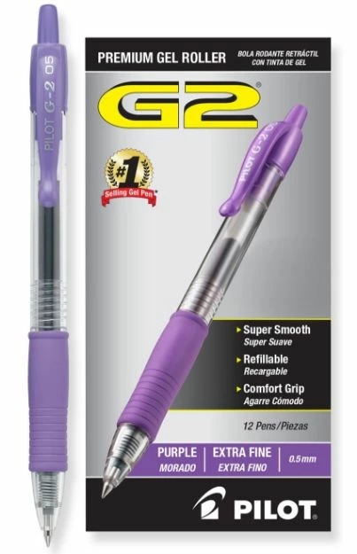 Pilot G2 Premium Gel Pen, Retractable, Extra-Fine 0.5 Mm, Purple Ink, Smoke Barrel, 1 Ea 3 Pilot G2 Premium Gel Pen, Retractable, Extra-Fine 0.5 Mm, Purple Ink, Smoke Barrel, 1 Ea