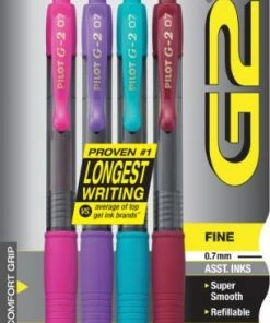 Pilot G2 Premium Gel Pen, Retractable, Fine 0.5 Mm, Assorted Ink, Smoke Barrel, 4/Pack 1 Ea
