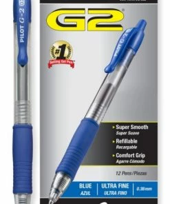 Pilot G2 Premium Gel Pen Convenience Pack, Retractable, Extra-Fine 0.38 Mm, Blue Ink, Clear/Blue Barrel, 1 Ea