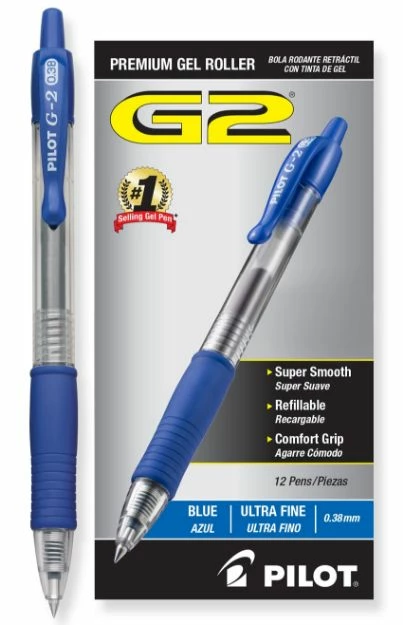 Pilot G2 Premium Gel Pen Convenience Pack, Retractable, Extra-Fine 0.38 Mm, Blue Ink, Clear/Blue Barrel, 1 Ea 3 Pilot G2 Premium Gel Pen Convenience Pack, Retractable, Extra-Fine 0.38 Mm, Blue Ink, Clear/Blue Barrel, 1 Ea