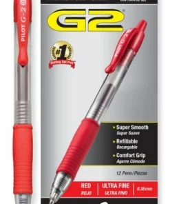 Pilot G2 Premium Gel Pen Convenience Pack, Retractable, Extra-Fine 0.38 Mm, Red Ink, Clear/Red Barrel 1 Ea