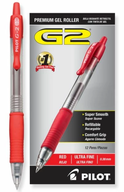 Pilot G2 Premium Gel Pen Convenience Pack, Retractable, Extra-Fine 0.38 Mm, Red Ink, Clear/Red Barrel 1 Ea 3 Pilot G2 Premium Gel Pen Convenience Pack, Retractable, Extra-Fine 0.38 Mm, Red Ink, Clear/Red Barrel 1 Ea