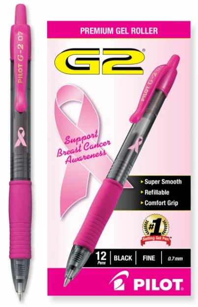 Pilot G2 Premium Breast Cancer Awareness Gel Pen, Retractable, Fine 0.7 Mm, Black Ink, Translucent Pink Barrel, 1 Ea 3 Pilot G2 Premium Breast Cancer Awareness Gel Pen, Retractable, Fine 0.7 Mm, Black Ink, Translucent Pink Barrel, 1 Ea