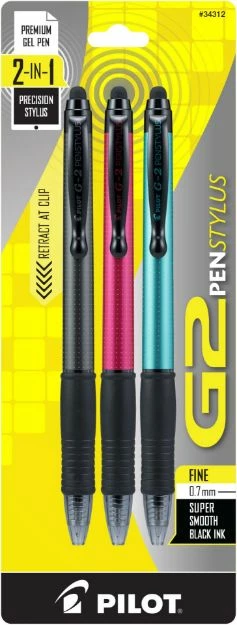 PILOT G2 Pen Stylus, Fine Point, Grey/Red/Turquoise Barrels, Black Ink, 3-Pack 3 PILOT G2 Pen Stylus, Fine Point, Grey/Red/Turquoise Barrels, Black Ink, 3-Pack