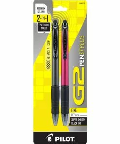Pilot G2 PenStylus Retractable Gel Pens & Stylus, Fine Point, Black Ink, Grey And Red Barrel 2/Pack
