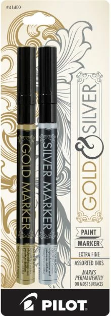 Pilot Gold / Silver Creative Permanent Marker, Extra Fine Point .5mm. 3 Pilot Gold / Silver Creative Permanent Marker, Extra Fine Point .5mm.