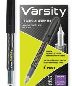 Pilot Varsity Fountain Pen, Medium 1 Mm, Purple Ink, Gray Pattern Wrap 1 Ea