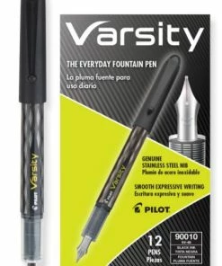 Pilot Varsity Fountain Pen, Medium 1 Mm, Black Ink, Gray Pattern Wrap 1 Ea