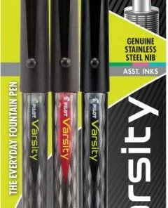 PILOT Varsity Disposable Fountain Pens, Medium Point Stainless Steel Nib, Green/Pink/Turquoise Inks, 3-Pack