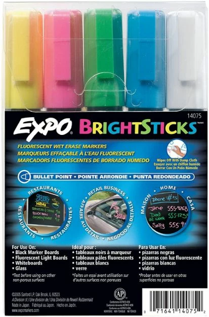 Expo Bright Sticks, Medium Bullet Tip, Assorted Colors, 5/Set 1 Ea 3 Expo Bright Sticks, Medium Bullet Tip, Assorted Colors, 5/Set 1 Ea
