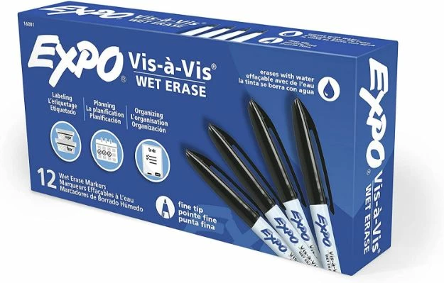Expo Vis-A-Vis Wet Erase Marker, Fine Bullet Tip, Black, 1 Ea 3 Expo Vis-A-Vis Wet Erase Marker, Fine Bullet Tip, Black, 1 Ea
