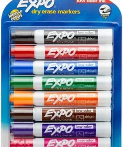 Expo Low-Odor Dry-Erase Marker, Broad Chisel Tip, Assorted Colors, 8/Set 1 Ea