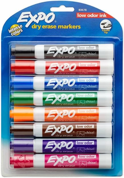 Expo Low-Odor Dry-Erase Marker, Broad Chisel Tip, Assorted Colors, 8/Set 1 Ea 3 Expo Low-Odor Dry-Erase Marker, Broad Chisel Tip, Assorted Colors, 8/Set 1 Ea