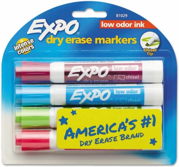 Expo Low-Odor Dry-Erase Marker, Broad Chisel Tip, Assorted Pastel Colors, 4/Set 1 Ea 3 Expo Low-Odor Dry-Erase Marker, Broad Chisel Tip, Assorted Pastel Colors, 4/Set 1 Ea