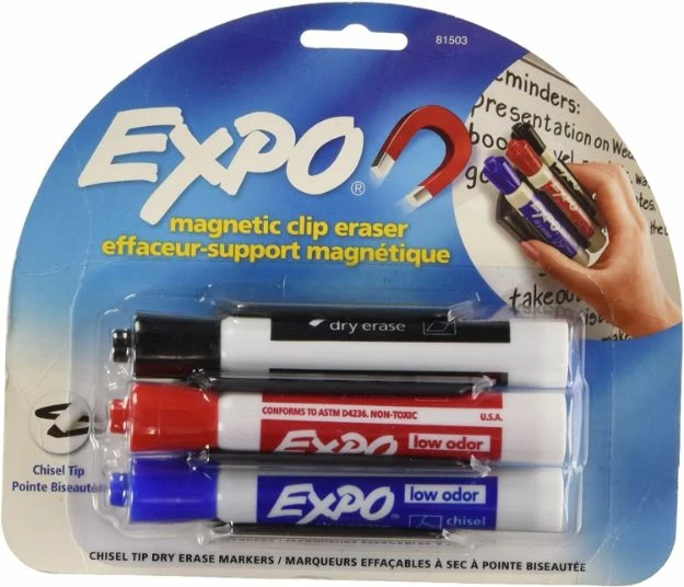 Expo Magnetic Clip Eraser, Broad Chisel Tip, Assorted Colors, 3/Set 1 Ea 3 Expo Magnetic Clip Eraser, Broad Chisel Tip, Assorted Colors, 3/Set 1 Ea