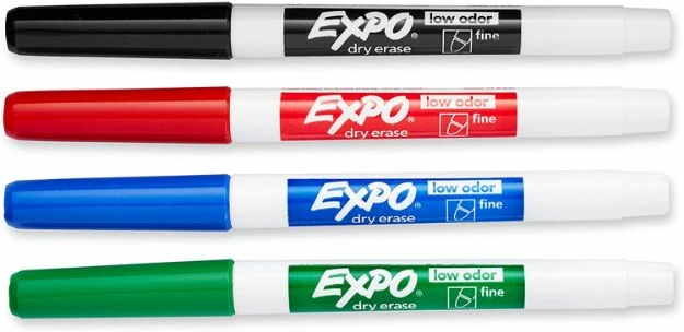 Expo Low-Odor Dry-Erase Marker, Fine Bullet Tip, Assorted Colors, 4/Set 1 Ea 3 Expo Low-Odor Dry-Erase Marker, Fine Bullet Tip, Assorted Colors, 4/Set 1 Ea