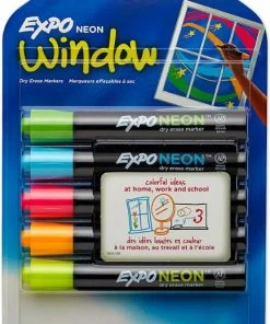 Expo Neon Windows Dry Erase Marker, Broad Bullet Tip, Assorted Colors, 5/Pack 1 Ea