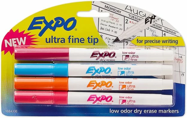 Expo Low-Odor Dry-Erase Marker, Extra-Fine Needle Tip, Fashion Assorted Colors, 4/Pack 1 Ea 3 Expo Low-Odor Dry-Erase Marker, Extra-Fine Needle Tip, Fashion Assorted Colors, 4/Pack 1 Ea