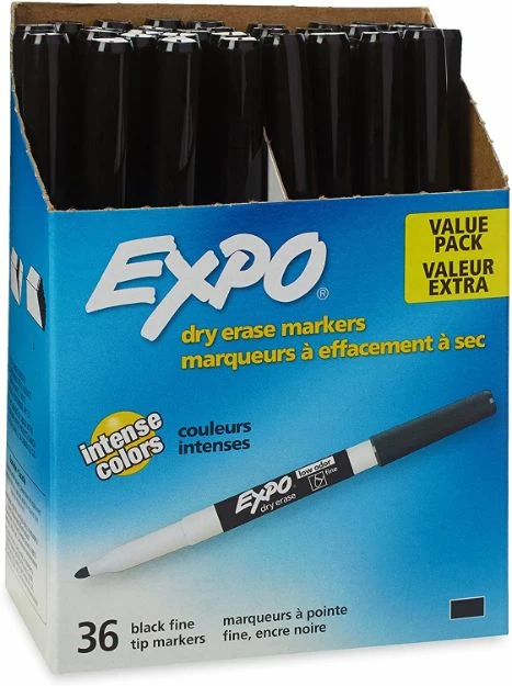 Expo Low-Odor Dry-Erase Marker Value Pack, Fine Bullet Tip, Black, 36/Box 1 Ea 3 Expo Low-Odor Dry-Erase Marker Value Pack, Fine Bullet Tip, Black, 36/Box 1 Ea