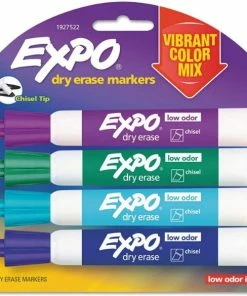 Expo Dry Erase Marker, Low Odor Ink, Broad Chisel Tip, Assorted Colors, 4/Pack 1 Ea