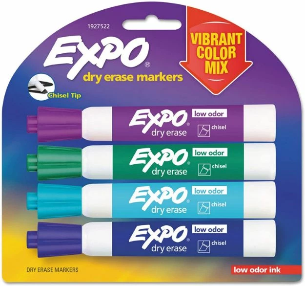 Expo Dry Erase Marker, Low Odor Ink, Broad Chisel Tip, Assorted Colors, 4/Pack 1 Ea 3 Expo Dry Erase Marker, Low Odor Ink, Broad Chisel Tip, Assorted Colors, 4/Pack 1 Ea