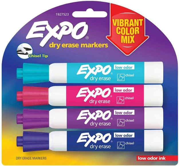 Expo Dry Erase Marker, Low Odor Ink, Broad Chisel Tip, Assorted Colors, 4/Pack 1 Ea 3 Expo Dry Erase Marker, Low Odor Ink, Broad Chisel Tip, Assorted Colors, 4/Pack 1 Ea
