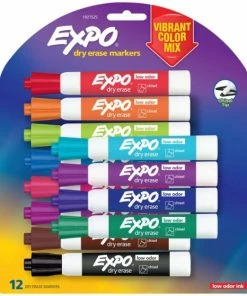 Expo Low Odor Dry Erase Vibrant Color Markers, Broad Chisel Tip, Assorted Colors, 12/Set 1 Ea