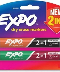 Expo 2-In-1 Dry Erase Markers, Fine/Broad Chisel Tips, Assorted Primary Colors, 2/Pack 1 Ea