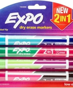 Expo 2-In-1 Dry Erase Markers, Fine/Broad Chisel Tips, Assorted Secondary Colors, 4/Pack 1 Ea