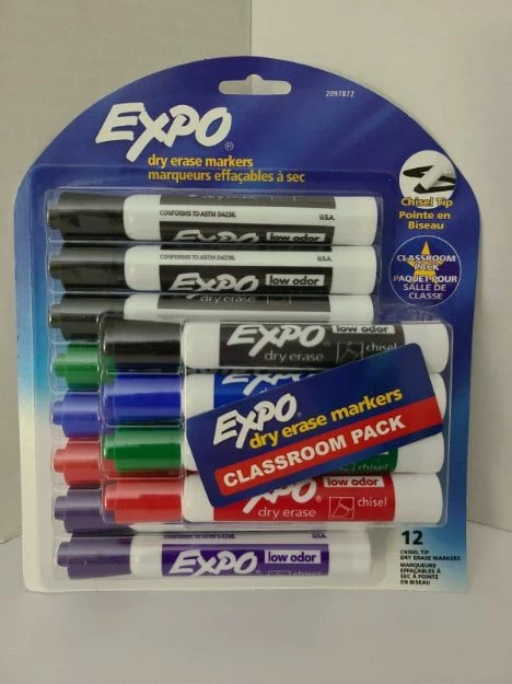 Expo Low-Odor Dry-Erase Marker, Broad Chisel Tip, Assorted Colors, 12/Set 1 Ea 3 Expo Low-Odor Dry-Erase Marker, Broad Chisel Tip, Assorted Colors, 12/Set 1 Ea