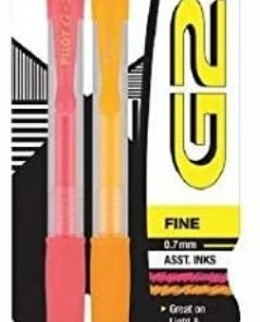 Pilot G2 Neon Gel Pen, Retra/Packable, Rubber Grip, Fine 0.7Mm, 2/Pack Assorted Colors