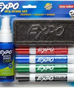Expo Low-Odor Dry Erase Marker Starter Set, Broad Chisel Tip, Assorted Colors, 4/Set 1 Ea