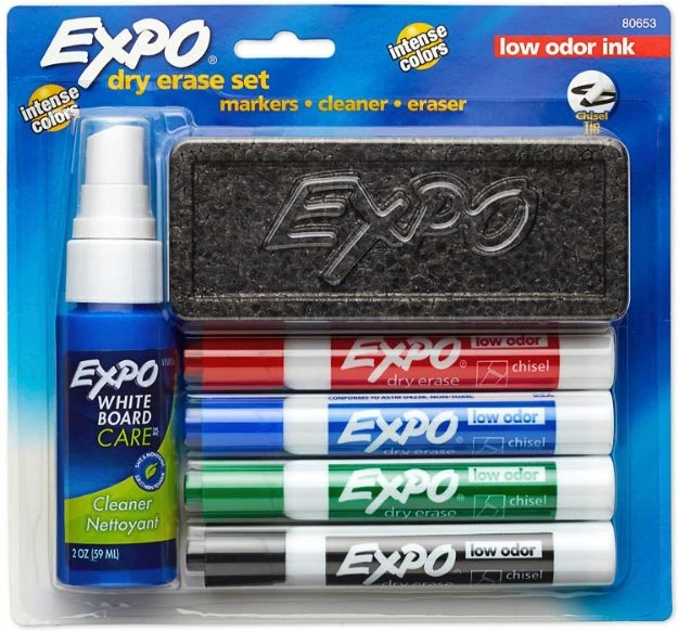 Expo Low-Odor Dry Erase Marker Starter Set, Broad Chisel Tip, Assorted Colors, 4/Set 1 Ea 3 Expo Low-Odor Dry Erase Marker Starter Set, Broad Chisel Tip, Assorted Colors, 4/Set 1 Ea