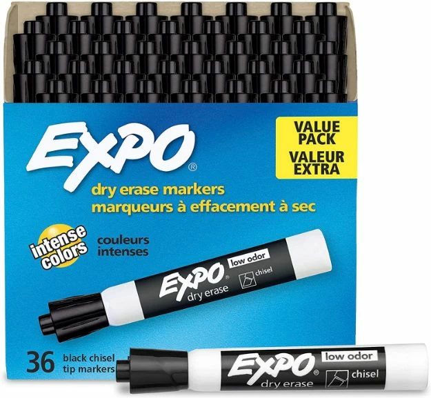 Expo Low-Odor Dry-Erase Marker Value Pack, Broad Chisel Tip, Black, 36/Box 1 Ea 3 Expo Low-Odor Dry-Erase Marker Value Pack, Broad Chisel Tip, Black, 36/Box 1 Ea
