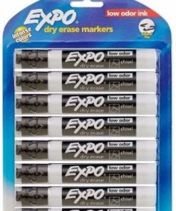 Expo Low-Odor Dry Erase Markers, Chisel Tip, Black, 8-Count